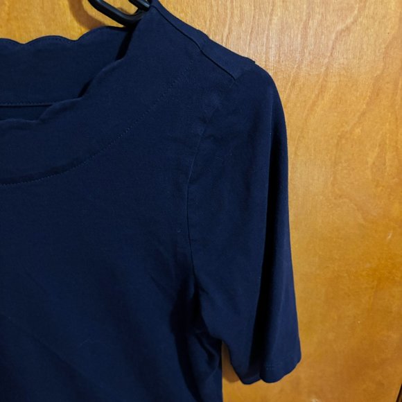 Talbots Navy Scalloped Neck Top Tee‎ - Picture 4 of 12